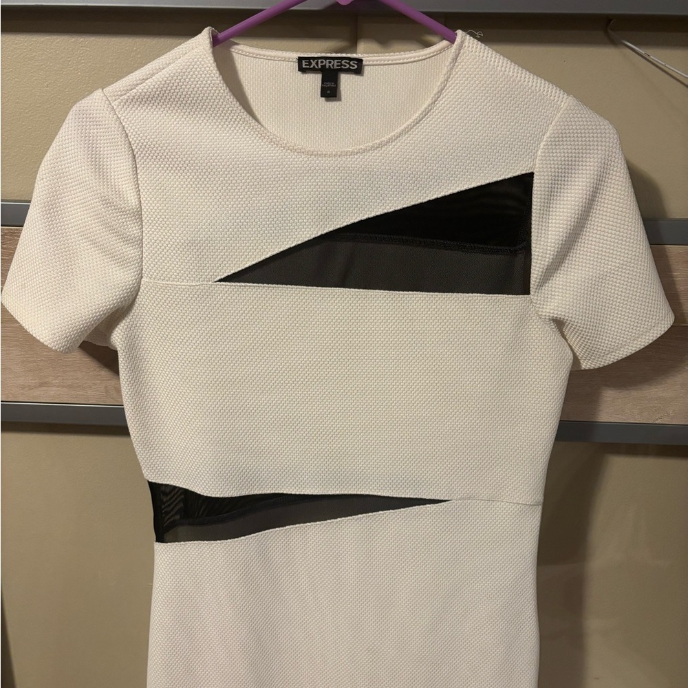 Express Asymmetrical Black and White Sheath Dress